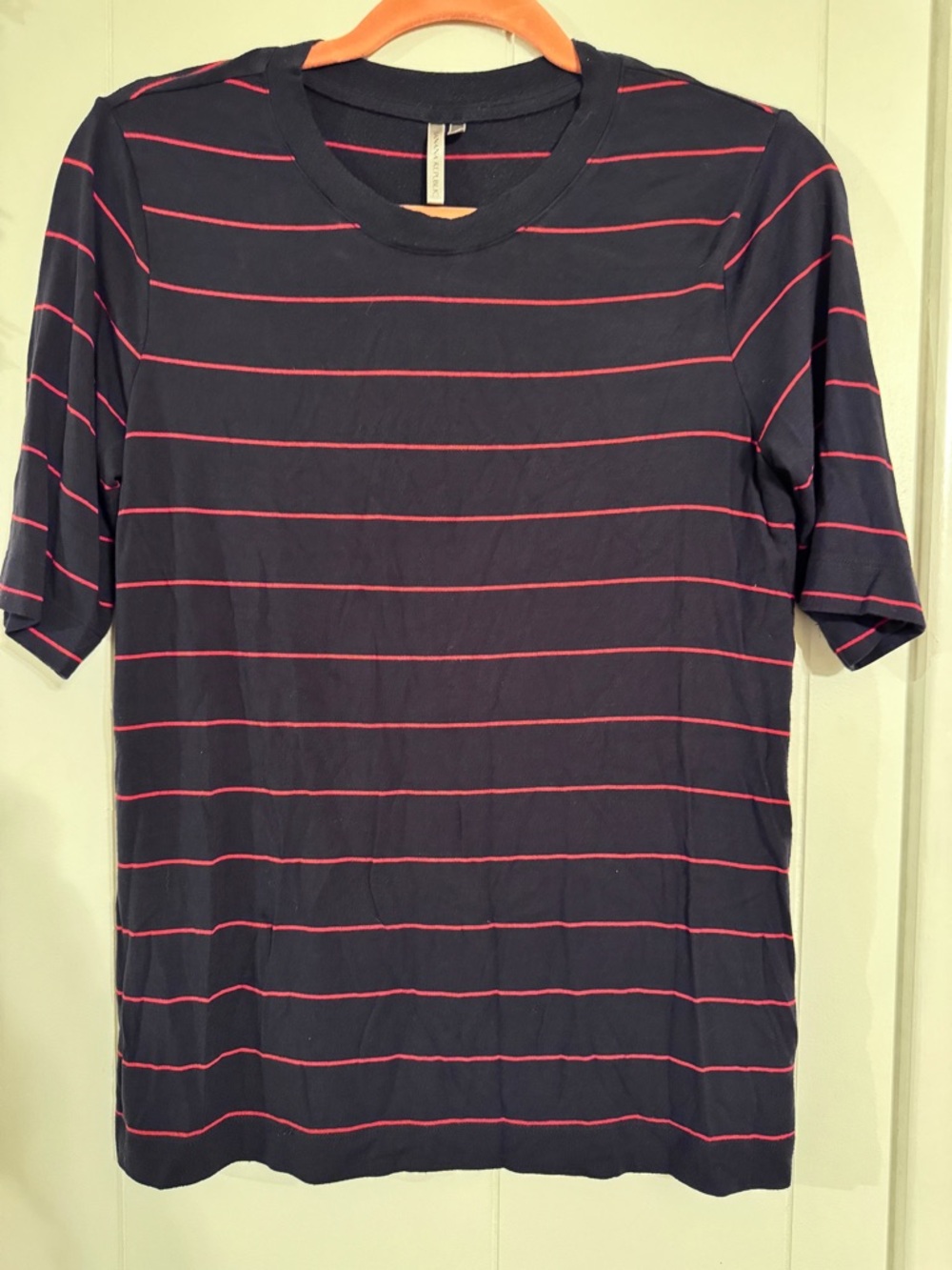 Banana Republic Navy Tee with Pink Stripes